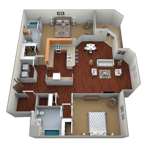 2 Bed 2 Bath Floor Plan at Park Ridge Apartments, Fargo, ND, 58103